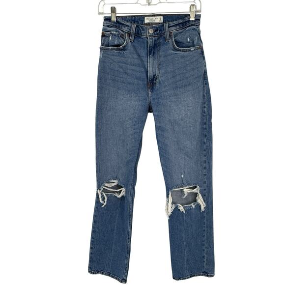 Abercrombie Fitch Ankle Straight Ultra High Rise Jeans size 26/2 Destroyed Denim - Picture 1 of 11